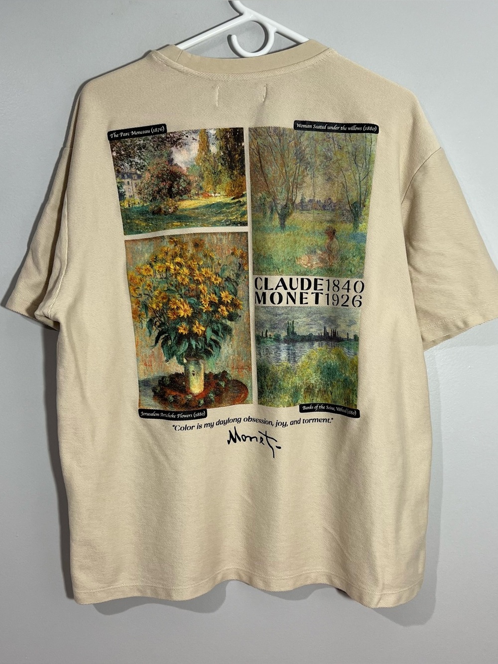 Primark Claude Monet Jerusalem Artichoke Flowers Art Beige T-Shirt Adult Large